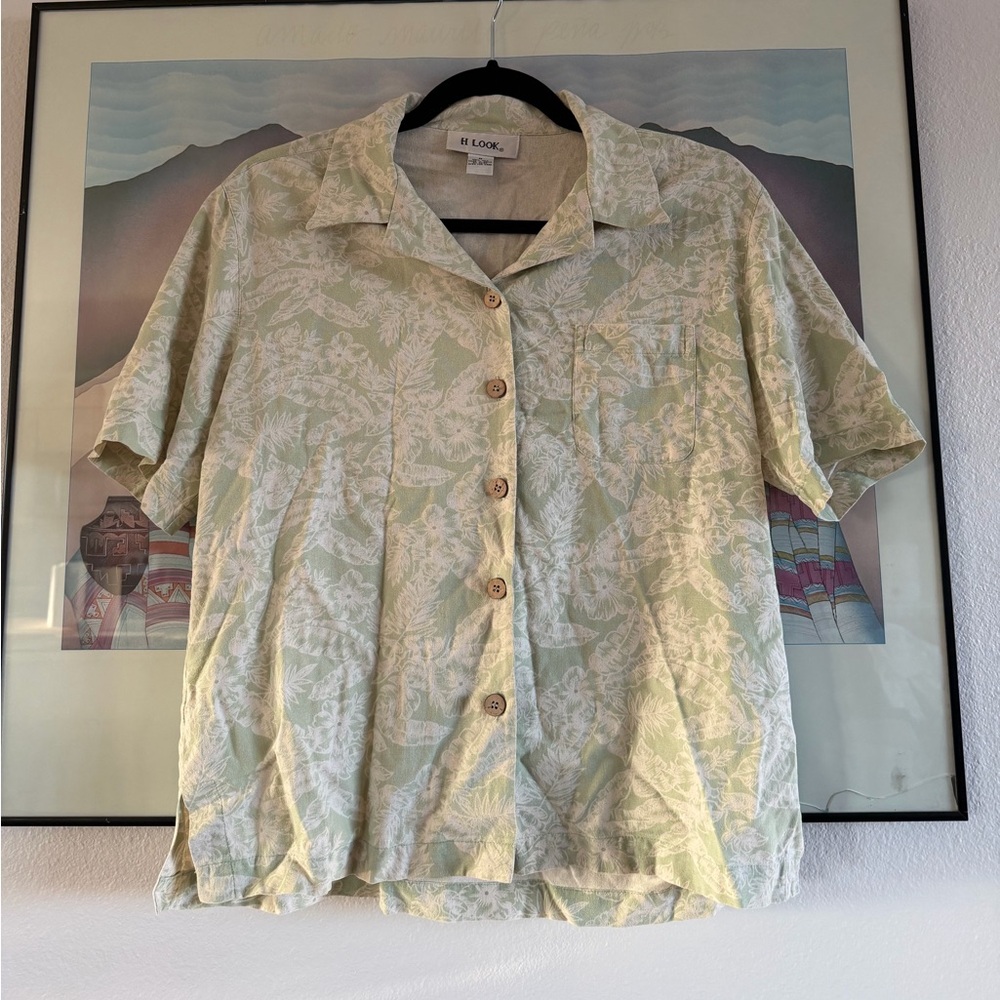 Light Green Floral Button Down Shirt
